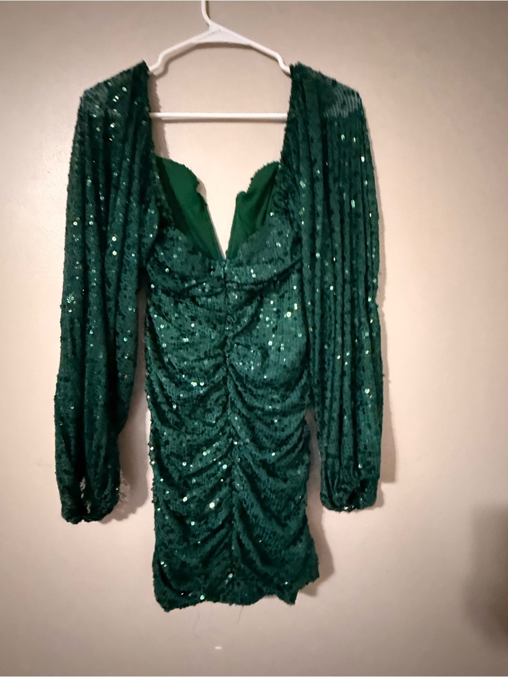 Source Unknown Emerald Green Sequin Ruched Mini Dress